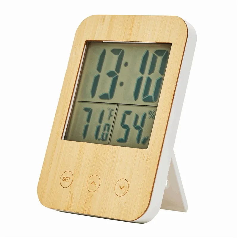 High Accuracy Bamboo Wooden Table Thermometer Hygrometer Temperature Humidity Meter Display Digital Alarm Clock Snooze Mode
