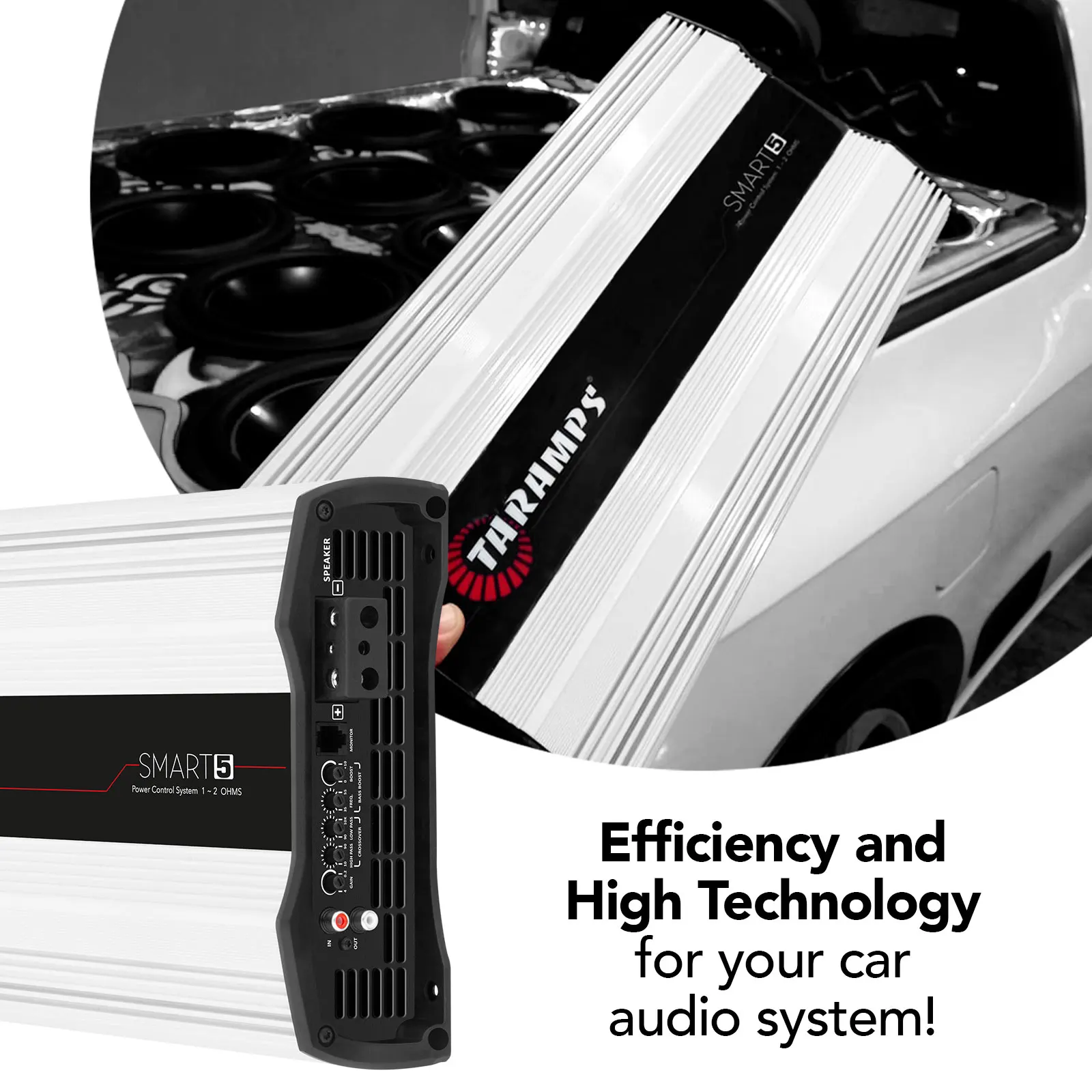TARAMPS SMART5 5000 WATTS RMS 1 to 2 Ohms Car Audio Amplifier Multi-Impedance Monoblock 1 Channel Amp Great for Competition