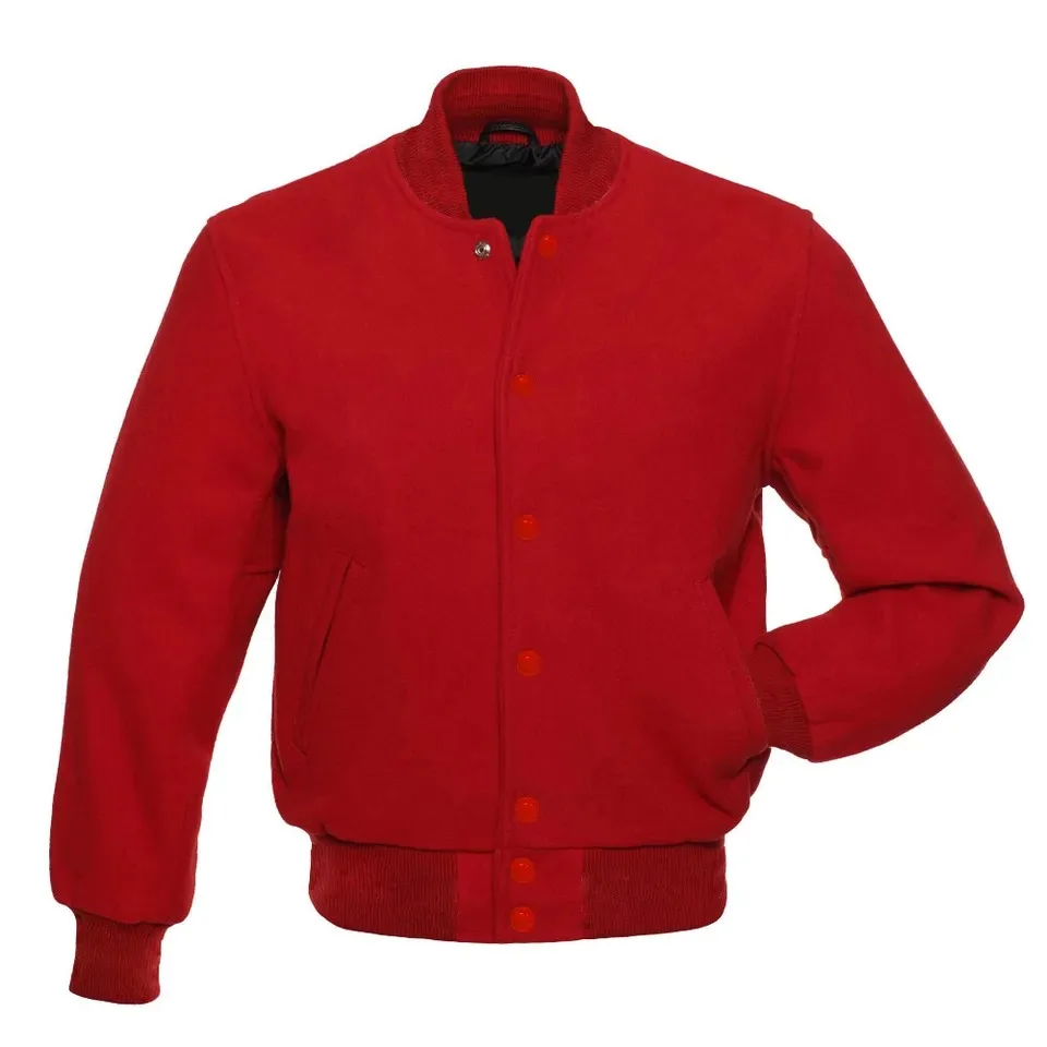 Premium Letterman Baseball Varsity Jacket red Wool red Genuine Leather Sleeves High School Bomber Jacket Canvas