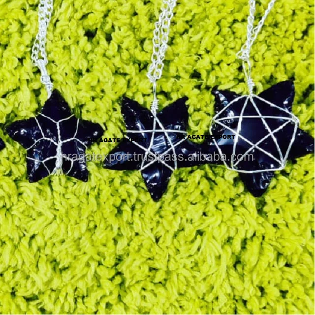 Green Gold Stone Moon Shape Tree Of Life Wire Wrapping Arrowheads Pendant Jewelry Necklace Wrap Arrowhead Pendant