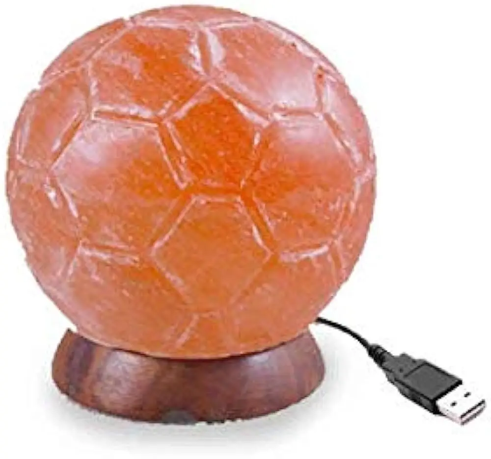 Unique Hadcarved Foot Ball Shaped Rock Crystal Salt Lamp With USB Power Cable to Lightup Your Room with an Amber Glow