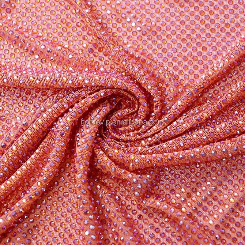 FB001 Glass Lace Crystal Mesh Fabric 1mm Spacing Bling Crystal Dance Fabric Embroidery Netting Rhinestone Fabric