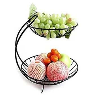 Household Kitchen Decoration Metal Wire Home Goods Storage Baskets Iron Round Wire Fruit Basket with Handle