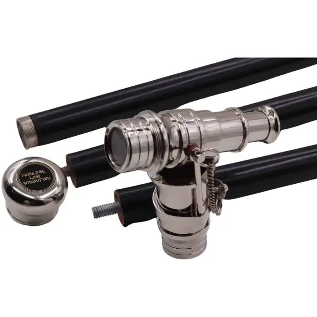 New Handmade Brass Stempunk Working Telescope Handle Decorative Wooden Walking Cane Hand Carved Wooden Walking Stick