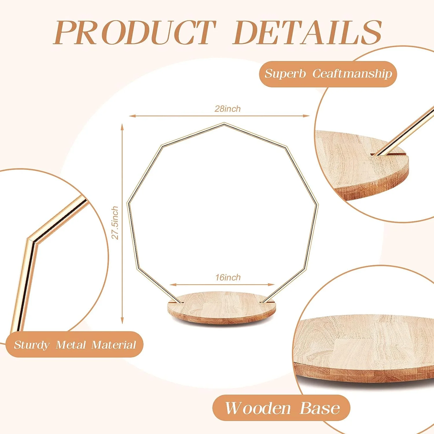 Chunlei OEM Puesto de pasteles Wedding Arch Cake Stand with Artificial Pink Rose Garland Geometric Gold Wedding Cake Stand