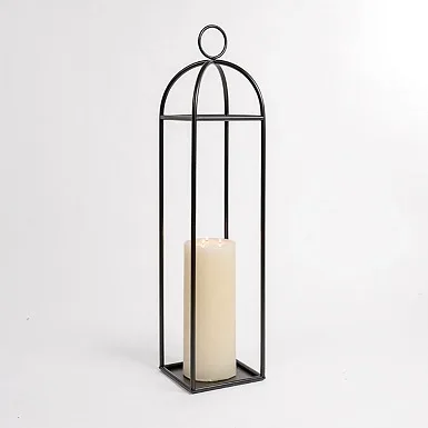 Solid Iron Made Moroccan Lantern with Blue Fitted Glass and Black antique Plated Candle Holder for Home Decoration