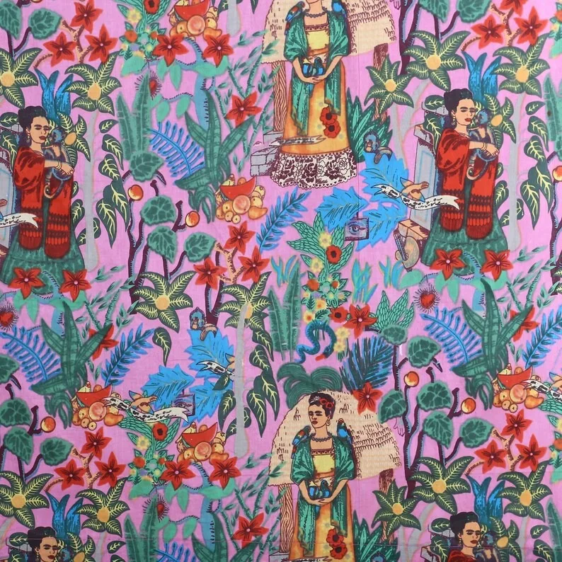 Frida Kahlo 44 inches width 100% Cotton Cambric Fabric by Indian Manufacturer and Exprorter Radhika Fashion Exclusive Fabric