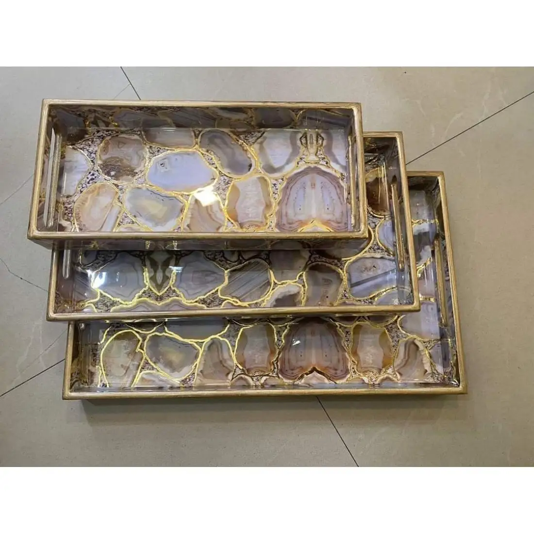 Newest Comes Decorative Serving MDF Trays Set Multifunctional Kitchen Tools OEM ODM Printed Super Service Waiters Tray Set