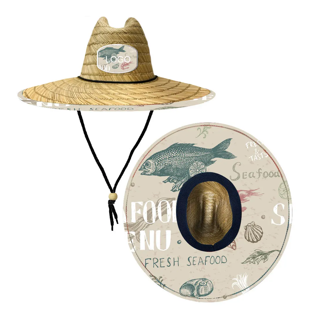 handwork colorful cheap beach straw hats custom UV sun vintage  lifeguard straw hat for menn