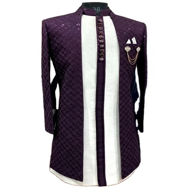 Designer 2023 Indian Indo-Western Sherwani Men Embroidered Sequence Work Groom Wedding Sherwanis Manufactured India Long Length