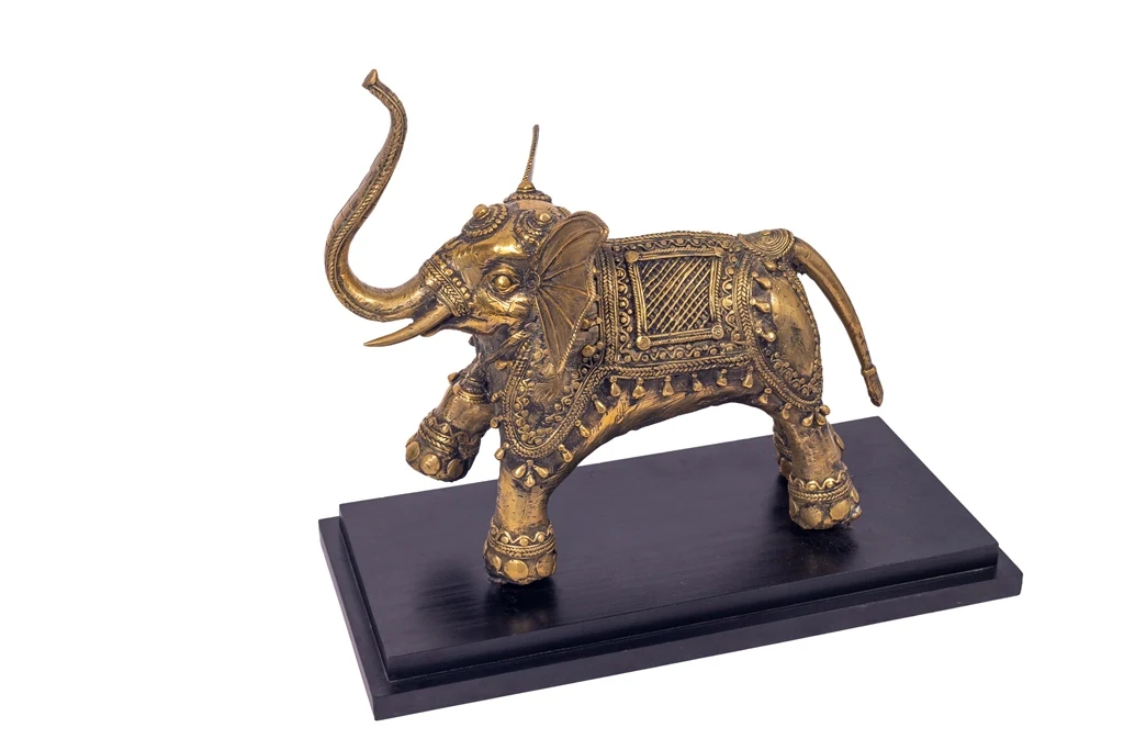 BRASS SUPERFINE ELEPHANT WITH GANESHA AND ANIMALS DHOKRA ART