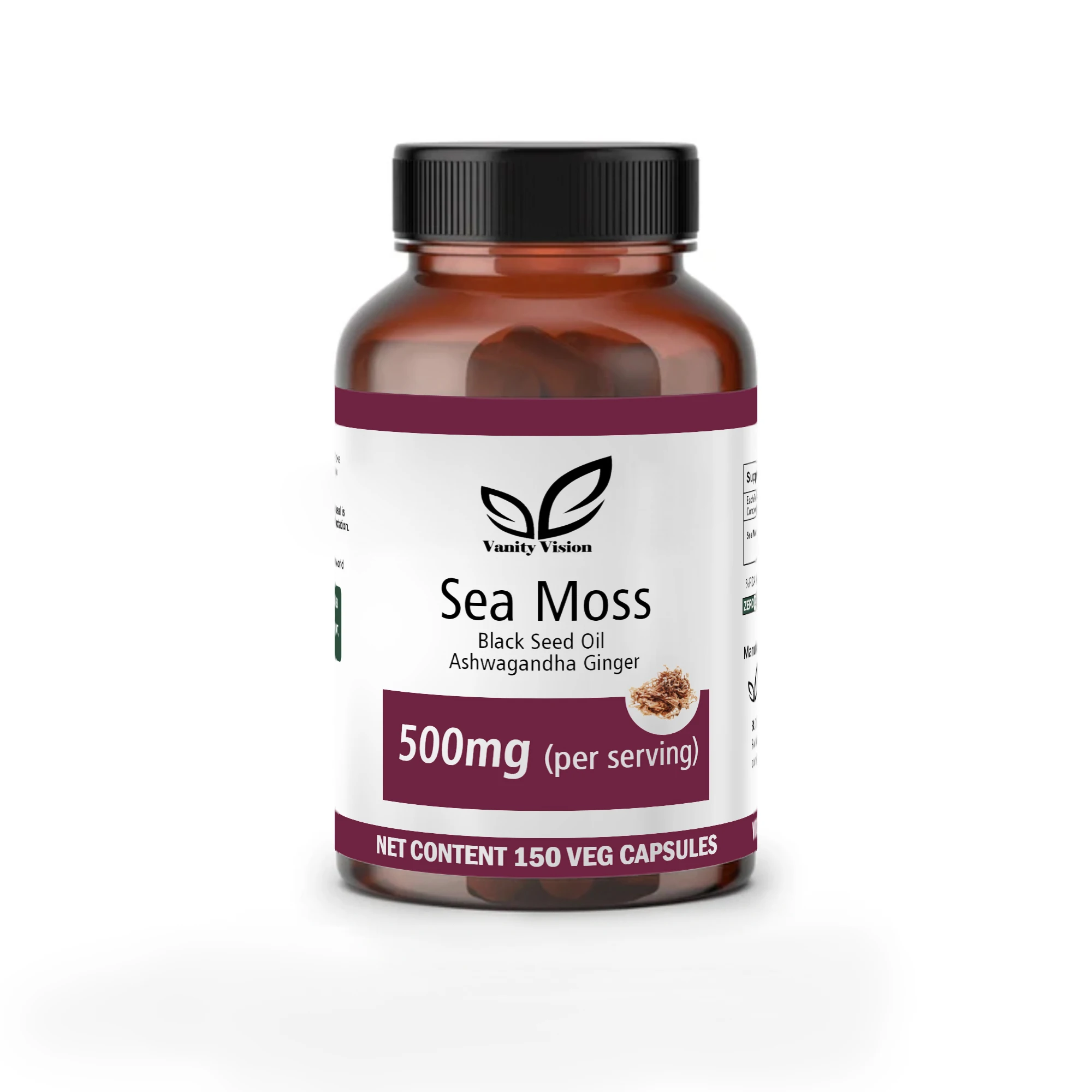 Vanity Vision Sea Moss Capsule Organic Supplement Energy Elderberry Organic Irish Sea Moss Capsule  Make ODM/OEM Private label