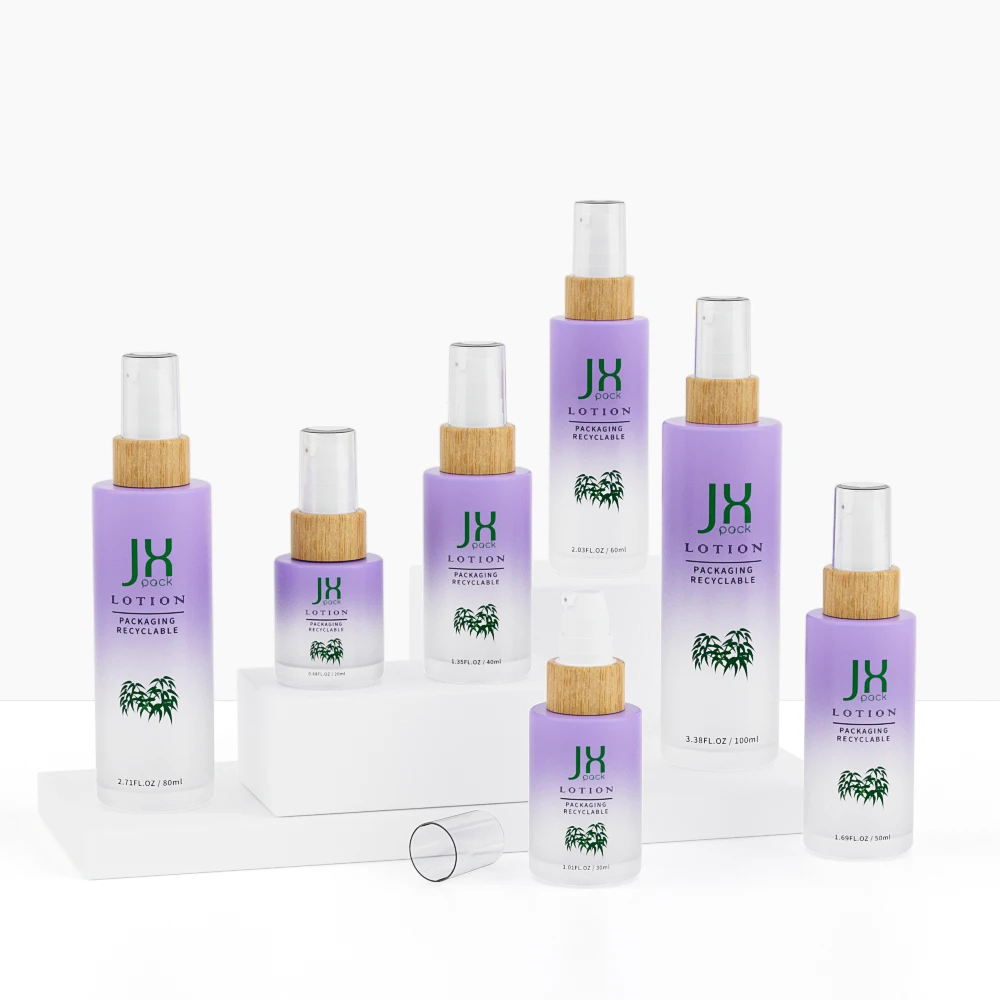 Custom 20ml 30ml 40ml 50ml 60ml 80ml 100ml empty cosmetic bamboo lid glass serum lotion pump fine mist spray bottle