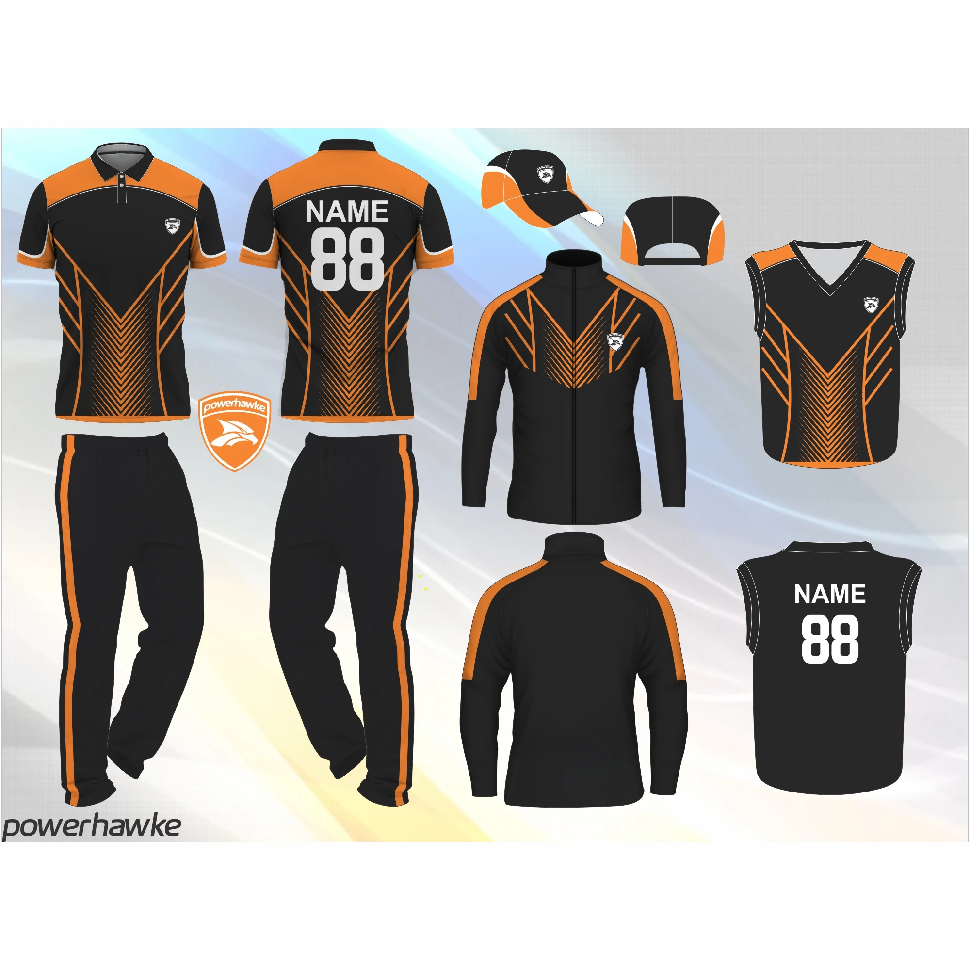 Formal and Decent Look Powerhawke Newly Designed Cricket Uniform with Customization Features available in Beautiful Colors