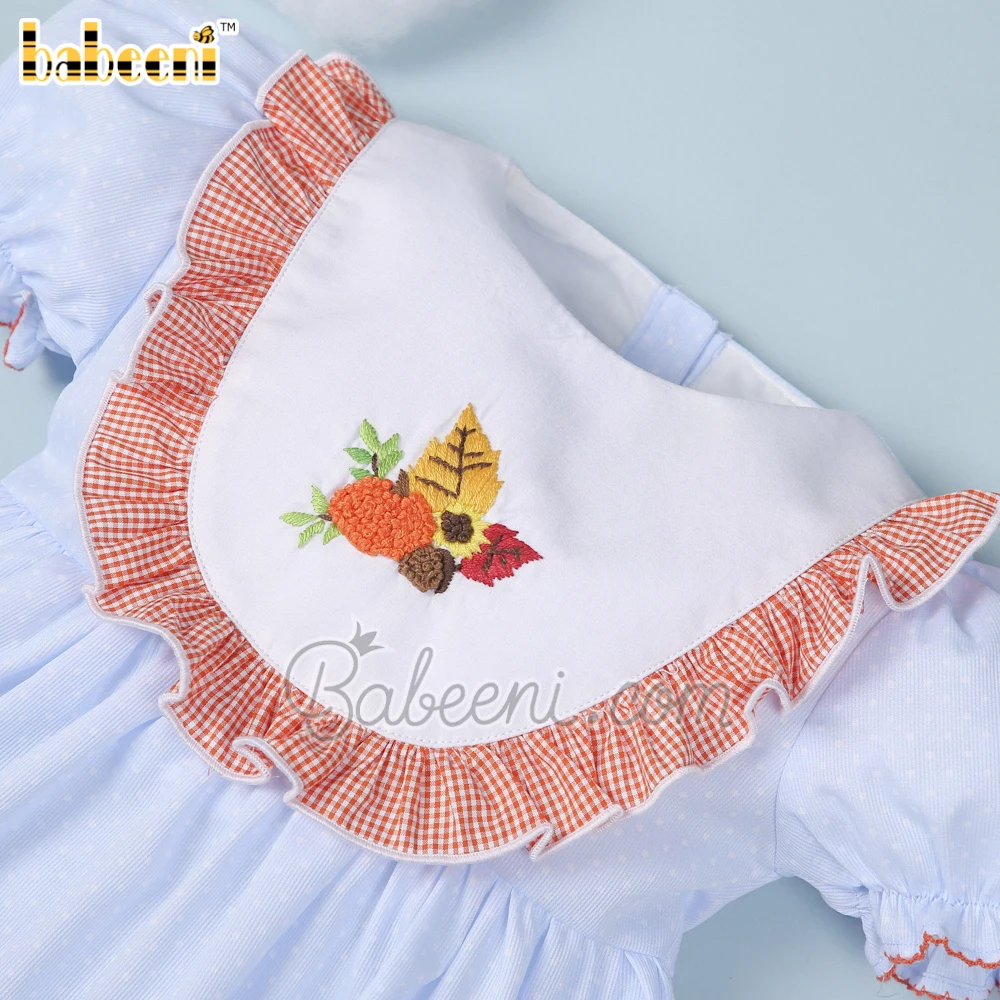 Pumpkin & leaves hand embroidery baby dress ODM OEM wholesale smocked girl dress high quality girls dresses - BB2800
