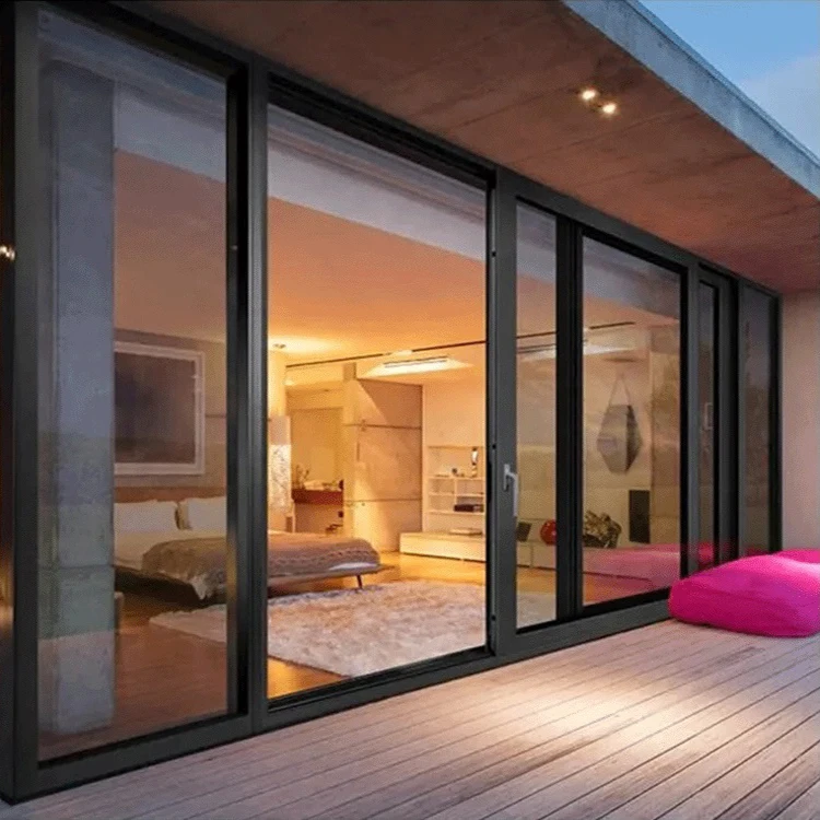Chinese design house villa exterior hurricane proof metal frame aluminium profile triple glass sliding door