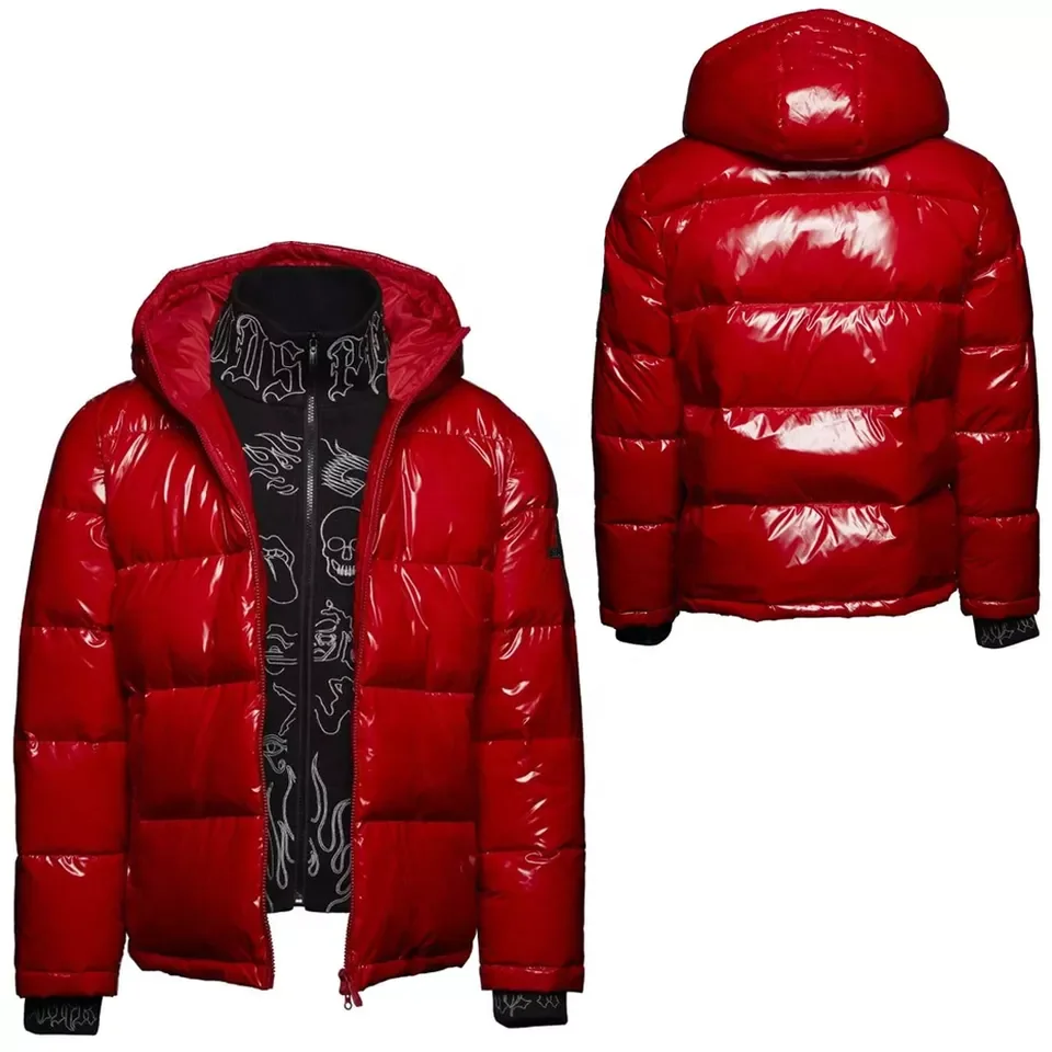 Wholesale clothing shiny padded bubble jacket street wear apparel winter coats red shiny bubble outdoor wear jackets