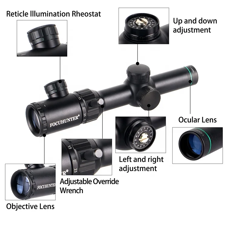 FOCUHUNTER Tactical Best Mid-Range 6061 Aluminum Scope 1-4X20 adjustable Red Green Illumination scope Hunting Scope
