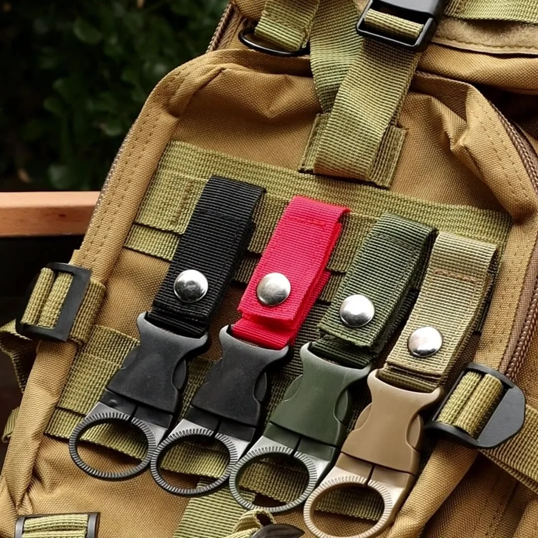 Water Bottle Ring Keychain Holder Clip Multifunction Nylon Webbing Key Chain Hook Climbing Carabiner Belt Backpack Hanging Clips
