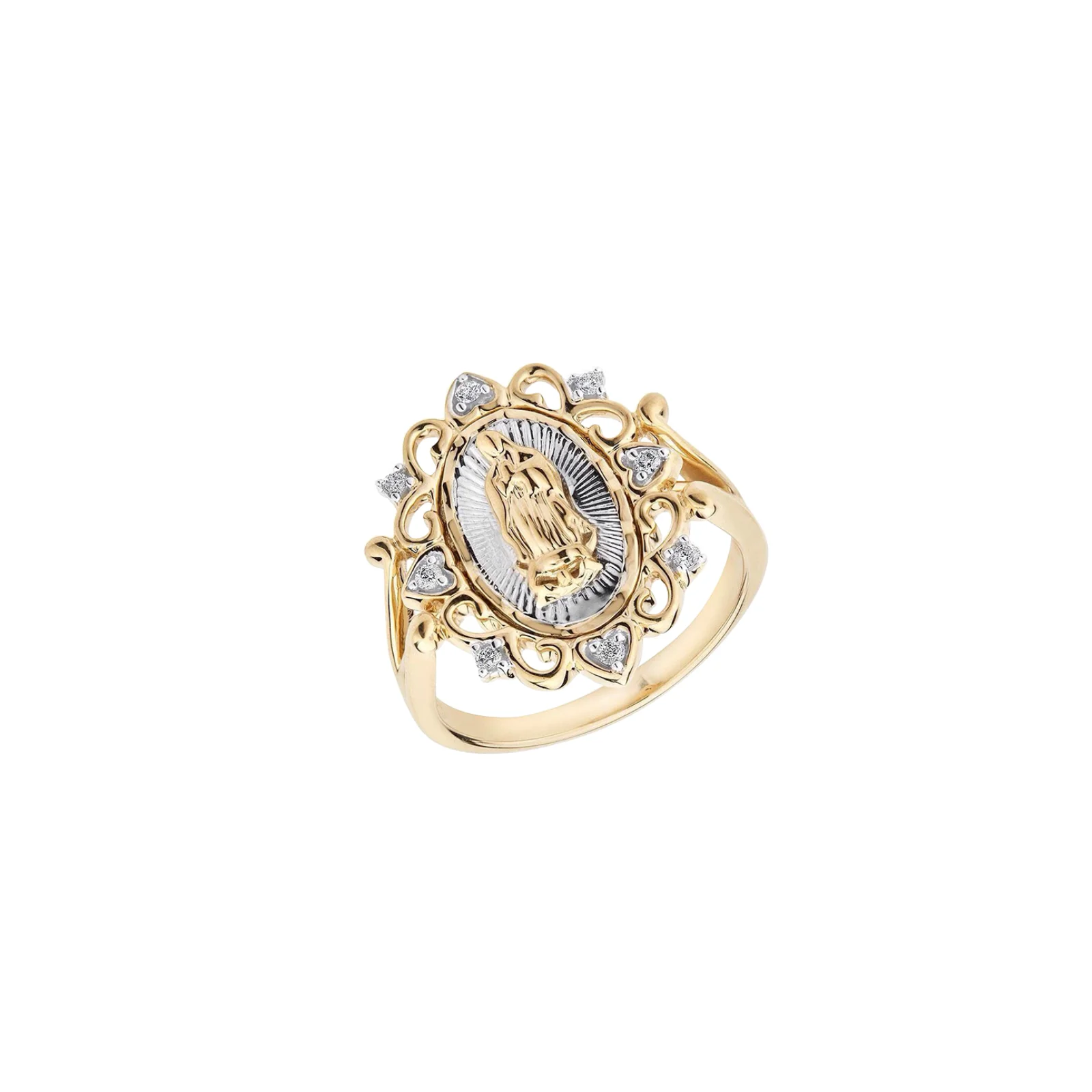 High End Fashion Jewelry Tarnish Free Trendy Two Tone Plated CZ Studded Mother Mary Ring for Women