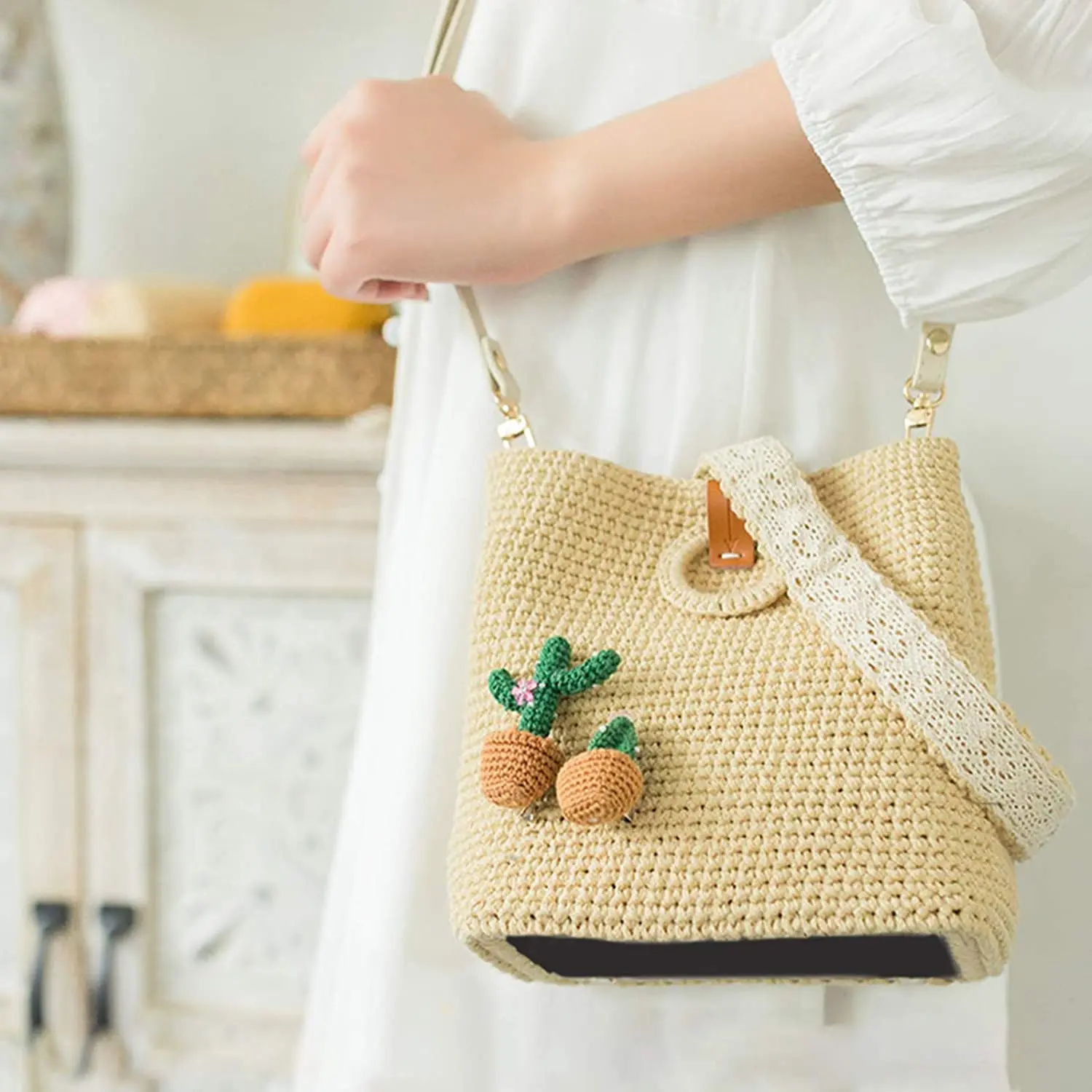 Crochet Bag Multi Color Straw Bags for Women, Straw Vintage Handbag Handwoven Bag Daily Use Casual Summer Beach Handmade Fashion
