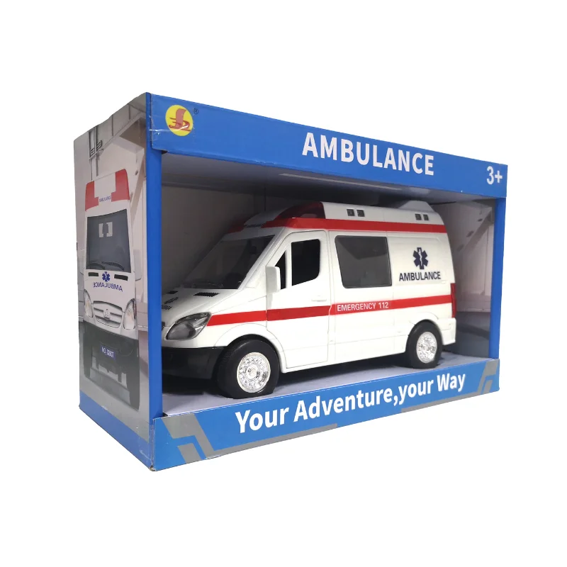 Hot Sale 1:21 Inertial Friction Toy Ambulance Kid  Medical Ambulance Rescue Vehicle Toys with Lights and Sounds
