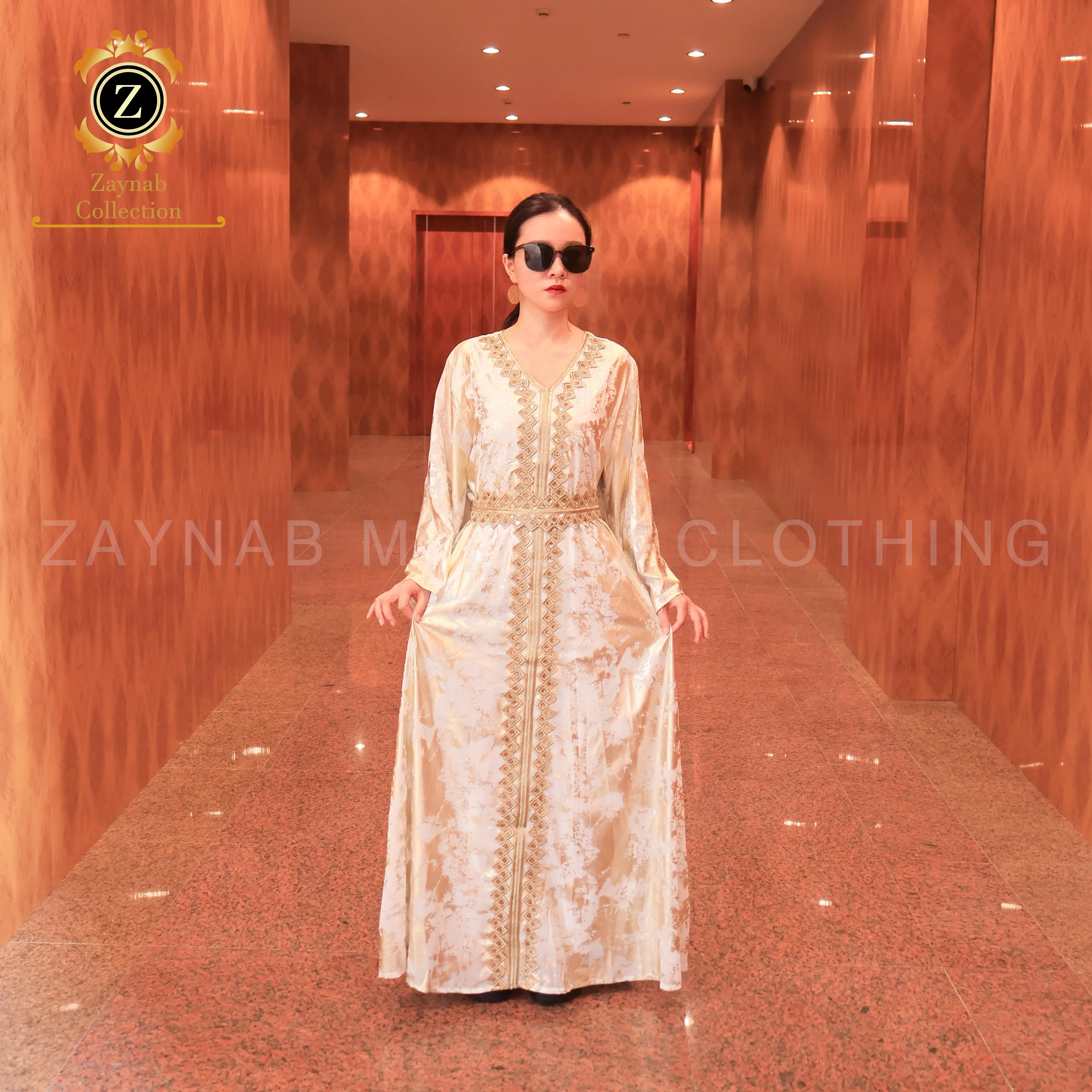 Zaynab Evening Dress Abaya Muslim Dresses Dubai Robe Gold Embroidered Velvet  Abaya Eid Dubai Evening Dress Abaya