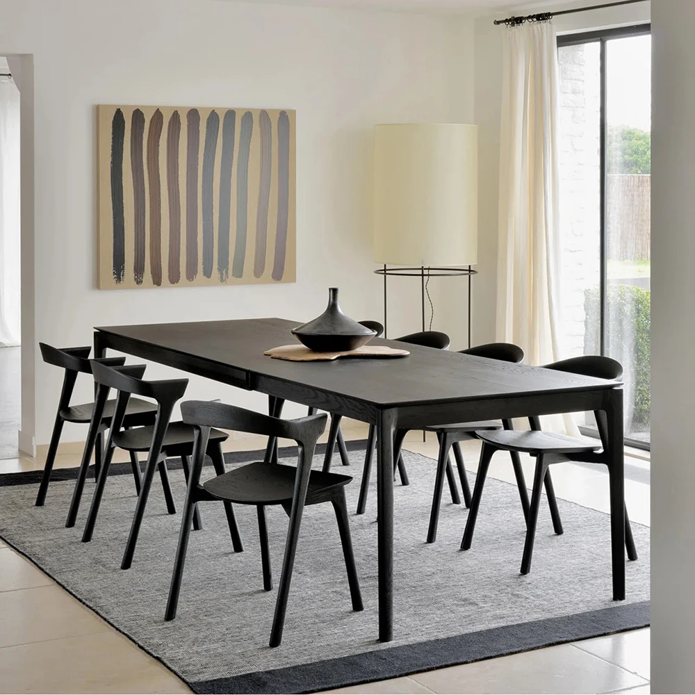 Nordic Modern Extendable Black Solid Oak Wooden Dining Table Set With 6 8 10 Chairs for Dining Room