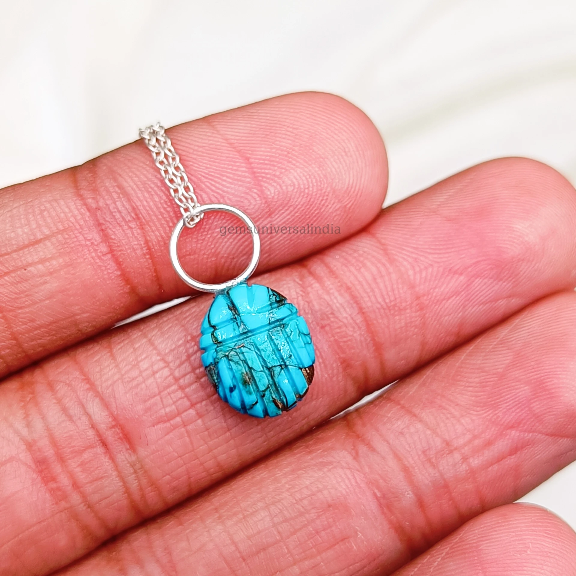 Copper Turquoise Scarab Pendant, Turquoise Carved Gemstone, Pendant Necklace Jewelry Gift, Jewelry, Gift For Her, Christmas Sale