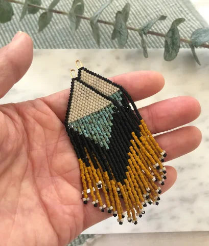 Turquoise and Mustard Yellow Earrings Seedbead Jewelry