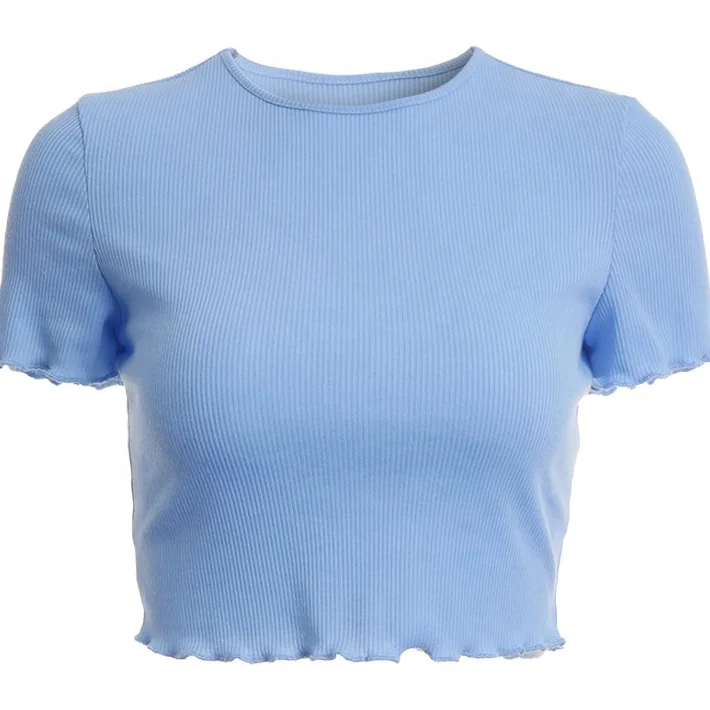 custom Short Sleeve Simple Lightweight Sexy Fitness women Crop Top Tees 100% organic cotton crewneck t shirt for women