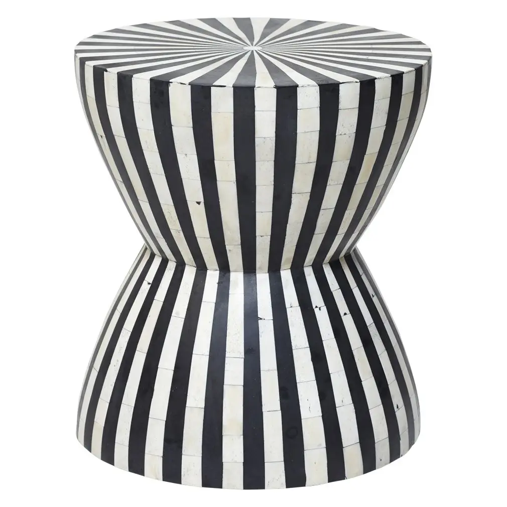 Modern Black Wooden round Stool with Bone Inlay Console Ottoman for Living Room Dining Entry Hall Home Furniture