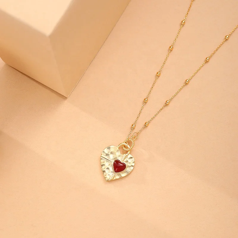 Trendy new sterling silver 925 gemstone jewelry 18k gold red agate onyx heart lock shape pendant necklace for women