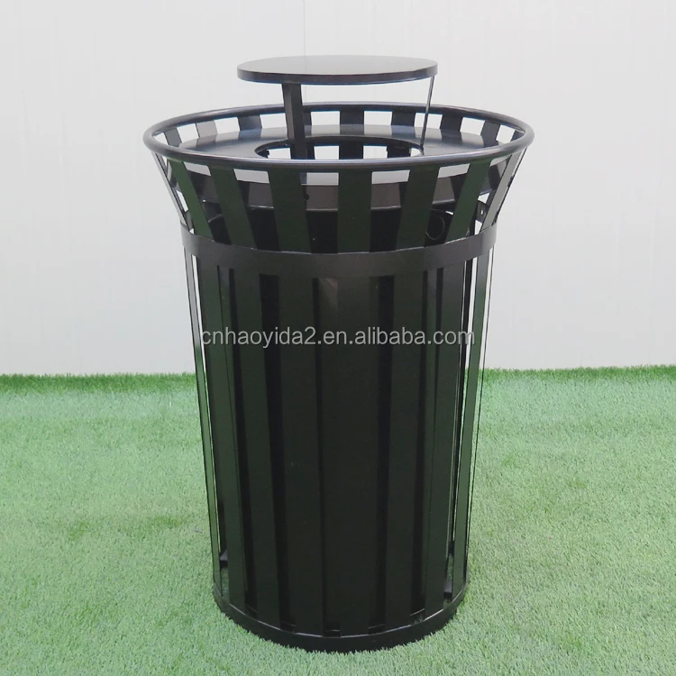 Factory Direct Sales Slatted Metal Dustbin Trash Can Outside Steel Outdoor Trash Bins Stainless Steel