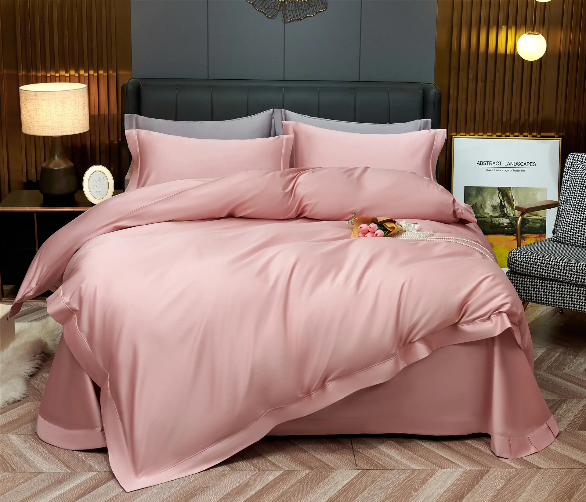 60s solid color bamboo fiber manufacturer wholesale four piece bed sheets duvet covers household single double bedding sets