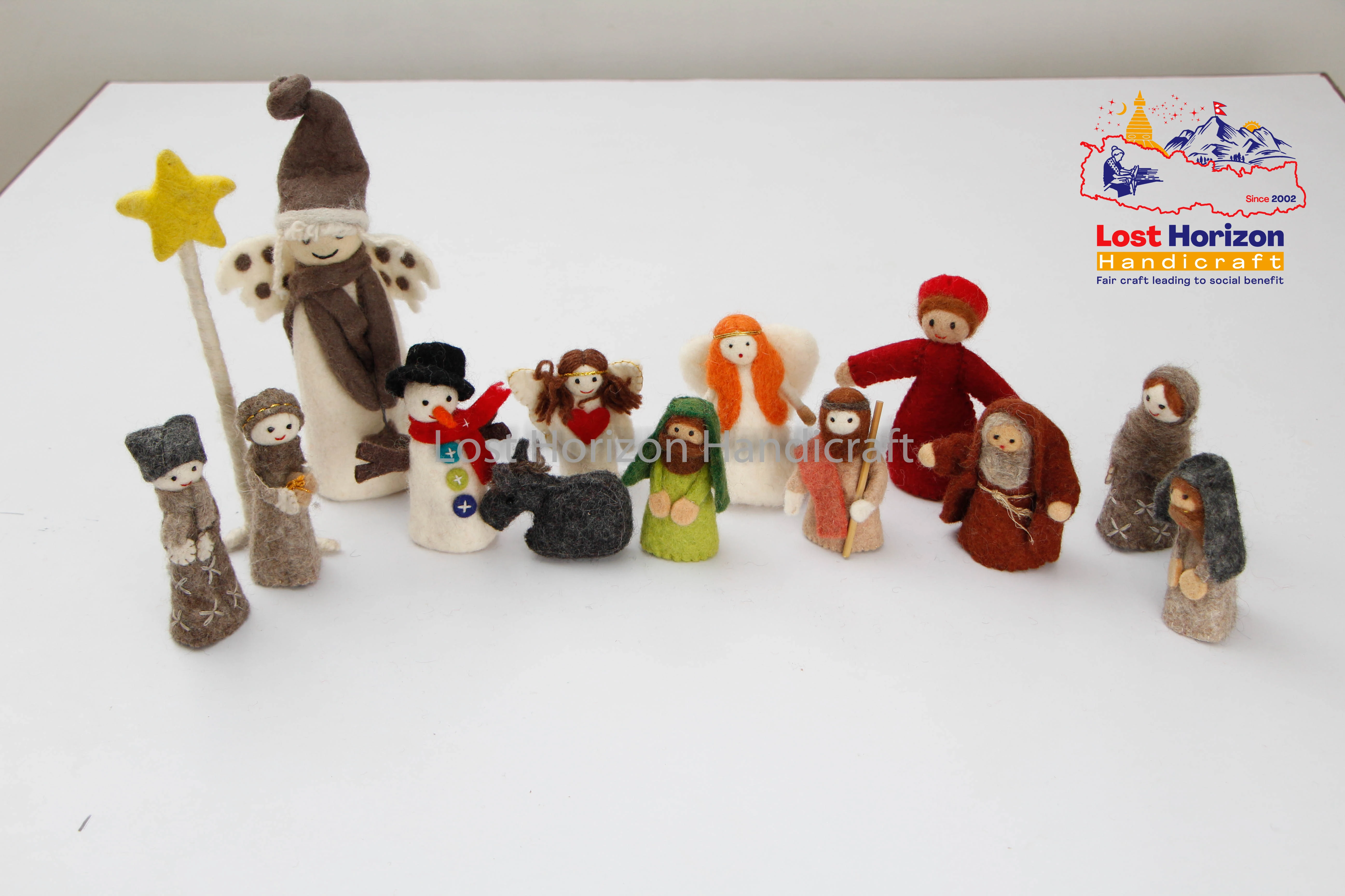 Handmade Felt Wool Christmas Nativity Set from Children Handmade in Nepal made from organic natural sheep wool