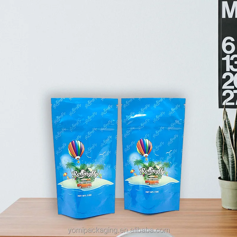 Custom Printed Aluminum Foil Snack Food Packaging Stand Up Die Cut Mylar Bags Smell Proof Ziplock 3.5 Mylar Bags