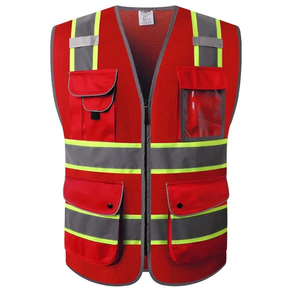 Multi-Pocket Reflective Vest Highlights Reflective Vest Traffic Safety Clothing Construction Site Safety Vest