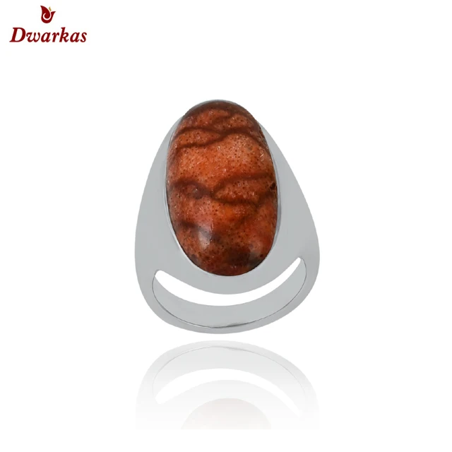 Unique gemstone women jewelry wholesaler fine jewelry 925 sterling silver big size sponge coral gemstone ring