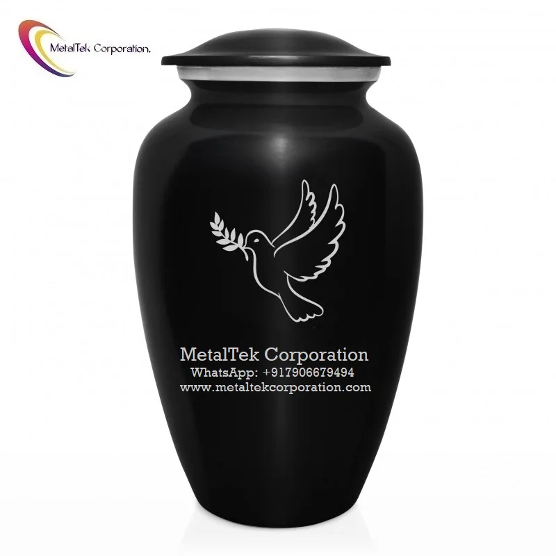 Onyx Black Classic Cremation Urn With Bird Print Customized Colour Wholesale Funeral Memorial Ashes Decorative Burial Ashes Jars