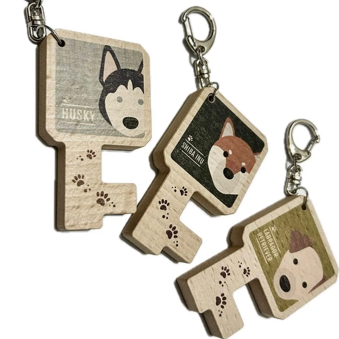 mini cell phone stand key ring wood key chain phone holder dog