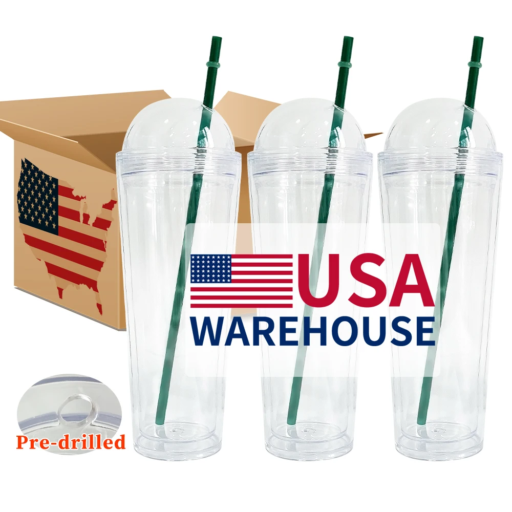 BPA free 24oz double wall clear plastic acrylic Ice Cream Cone Water Bottle dome lid snow globe tumbler with lids and straws