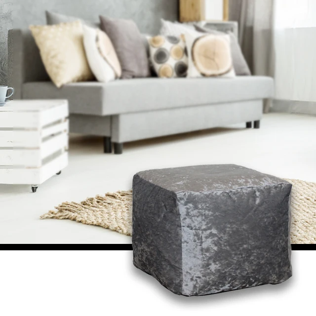 Soft Crushed velvet piping bean cube square Bean Bag