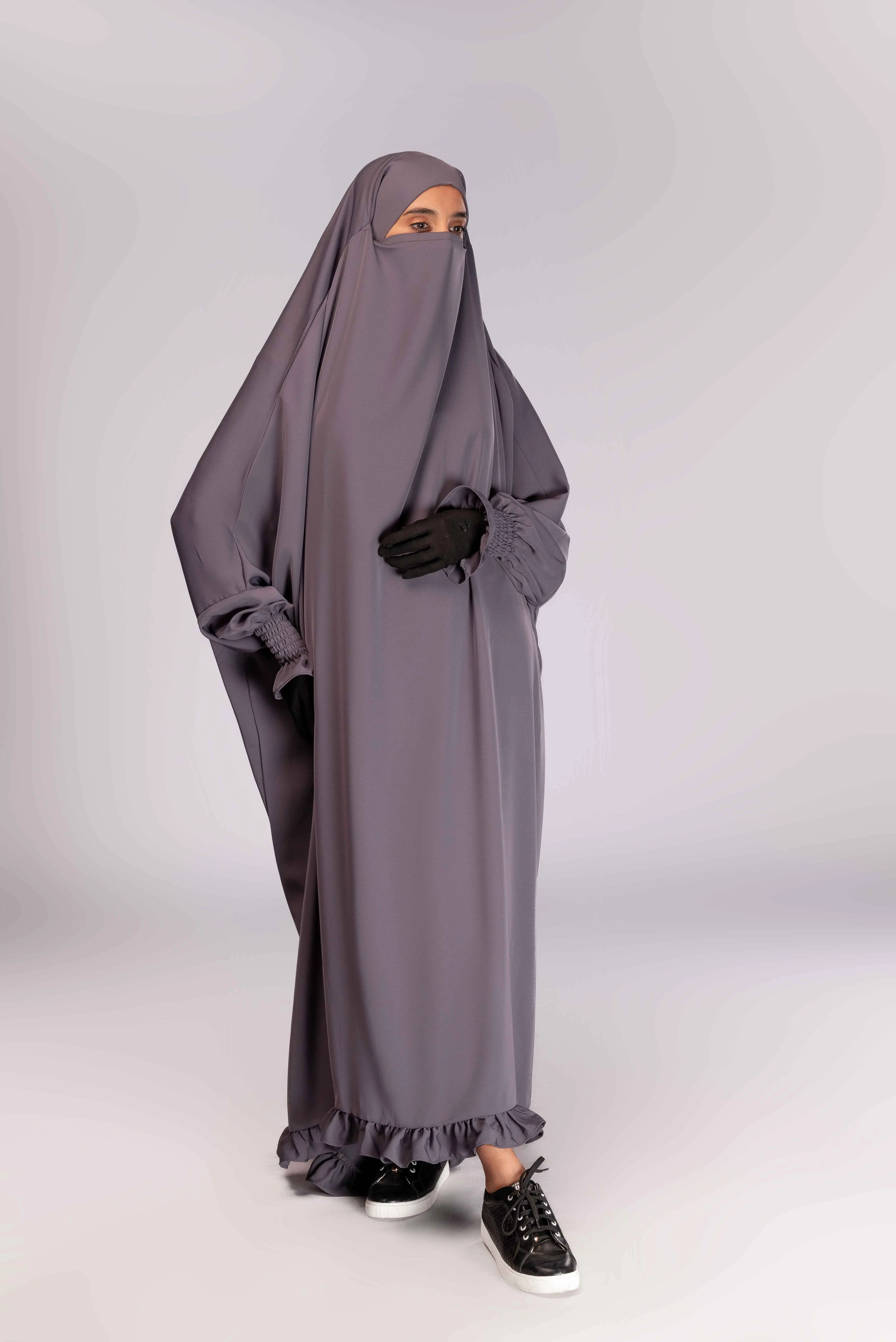 Gazzet One Piece Jilbab Ethereal XXL Adult Abaya with Ruffle Sleeves Bottom Made of Nida Polyester Stylish Ethnic Clothing