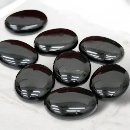 A++ Quality Black Obsidian Palm Stone Polished Crystal Agate for Healing Meditation and Feng Shui Carved in Chakra Style