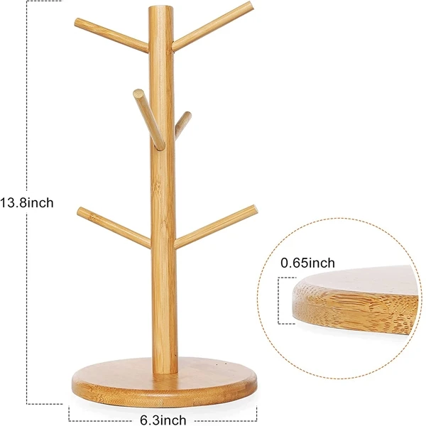 Bamboo 6-Peg Mug Rack Elegant, Space-Saving, and Perfect for Organizing Your Mugs and Cups in Style