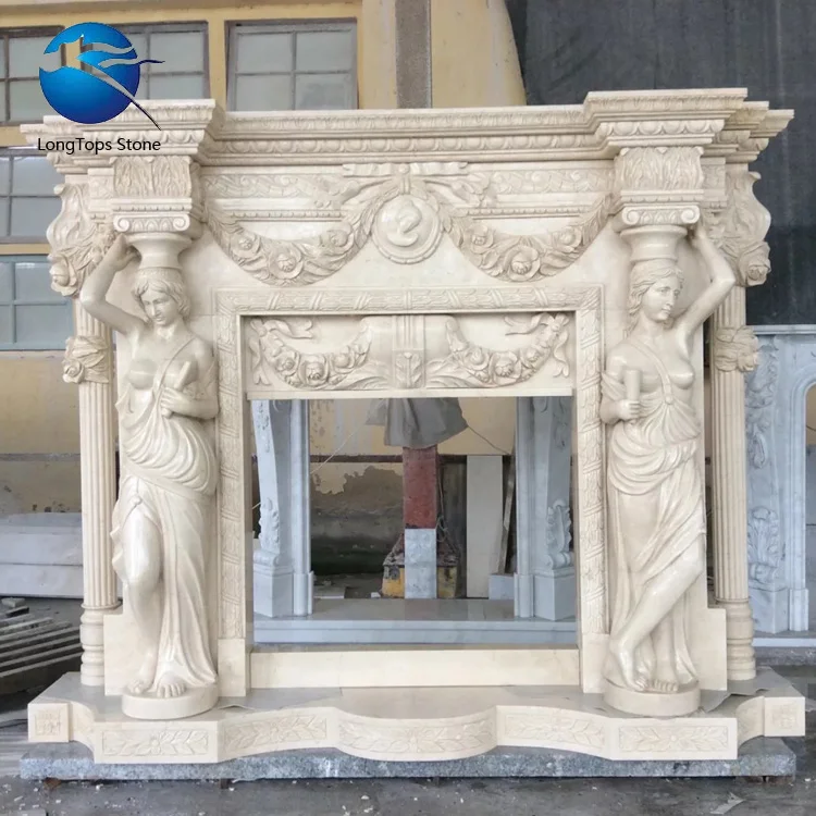 Popular Two Layer Black and White Marble Fireplace Surrounds Natural Stone Marble Fireplace Mantel