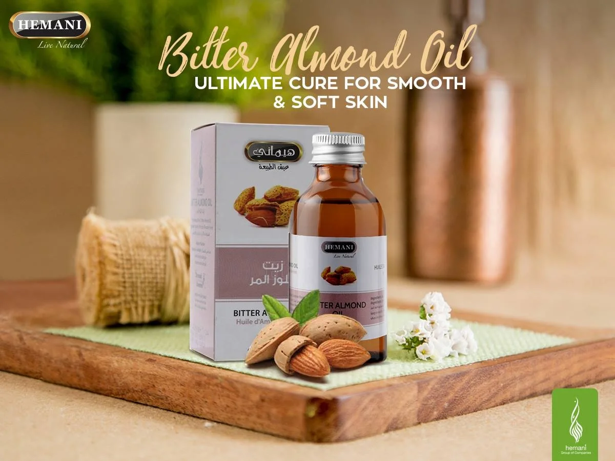 100% Pure & Organic Cold Pressed Hemani BITTER ALMOND OIL, Hair Face Body Skin Cosmetics, Sizes - 30ml 100ml 500ml 1 Liter Bulk