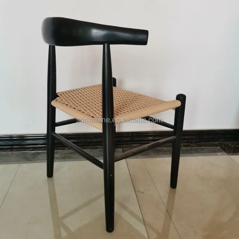 Modern Hans Wegner Rattan Seat Wooden Frame Dining Restaurant Wooden Dining Chair and OX Horn Chair Cow Horn Chair