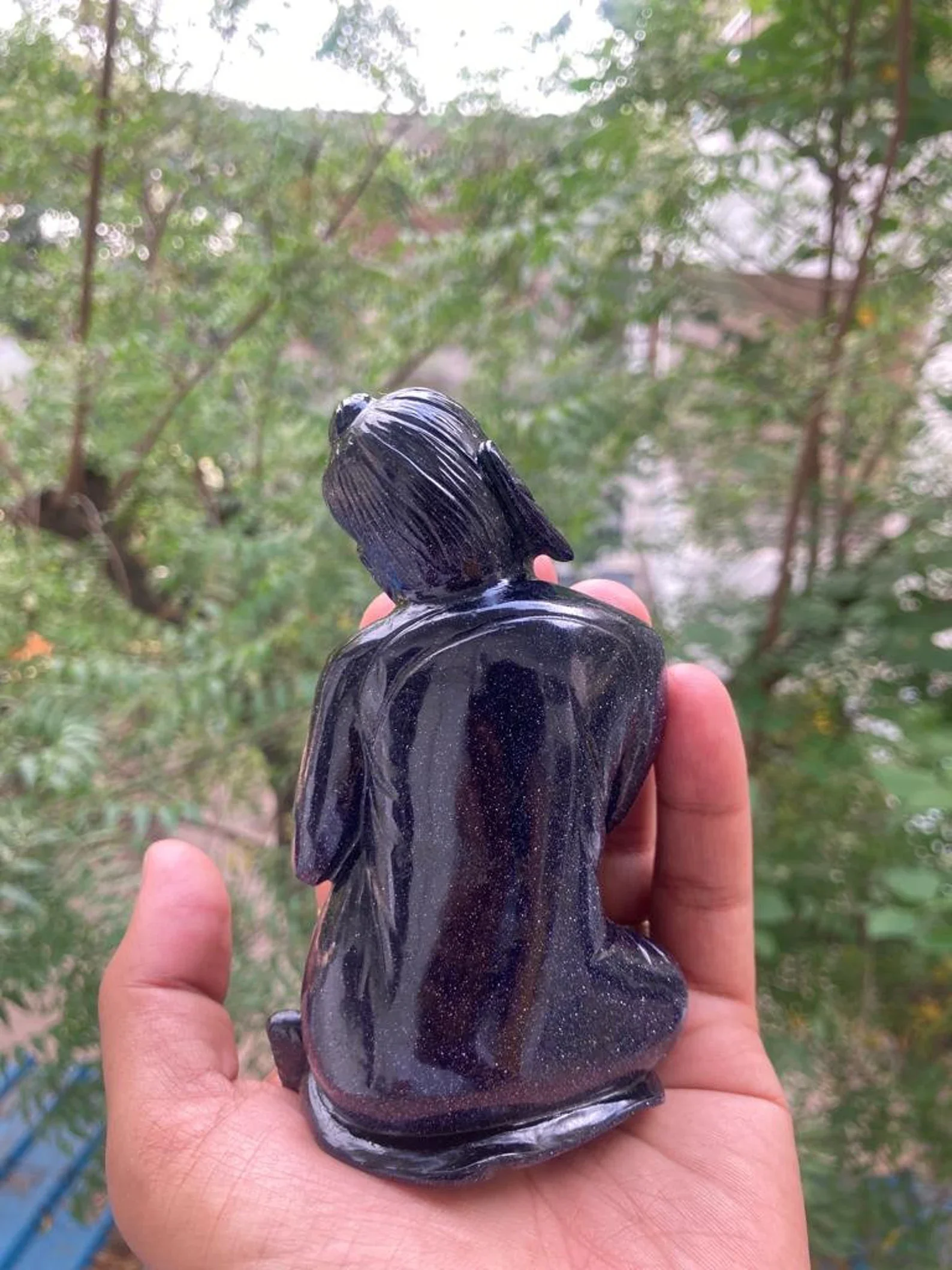 Blue Sandstone Buddha Handcarved Sleeping Buddha Carving Semi-Precious Stone Crystal Buddha Sculpture